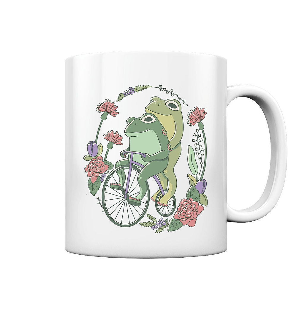 Kaffeetasse/Becher mit lustigem Froschpaar auf Fahrrad Einrad Retro Cottagecore-Fans und Froschliebhaber - Tasse