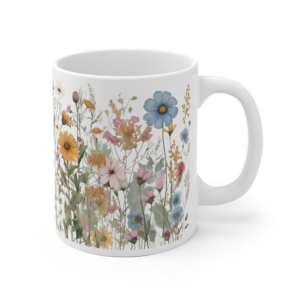Gepresste Blumen Tasse, Boho Wildblumen Cottagecore Kaffeetasse, Blumen Garten Liebhaber, Geschenk für sie, Botanisch, Frühling Blumen Natur