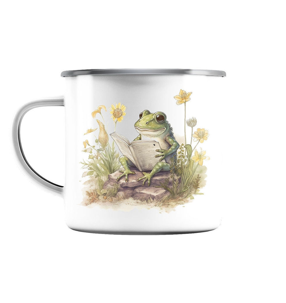 Frosch Kröte Grafik Emaille Tasse mit lustigem Buch Frosch, Cottagecore Tasse, Frosch Geschenk und Froschliebhaber Emaille Tasse