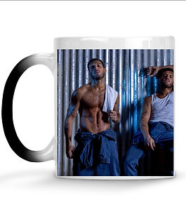 Heat-sensitive color-changing mug revealing Vito Coppola's photo when hot liquid is poured