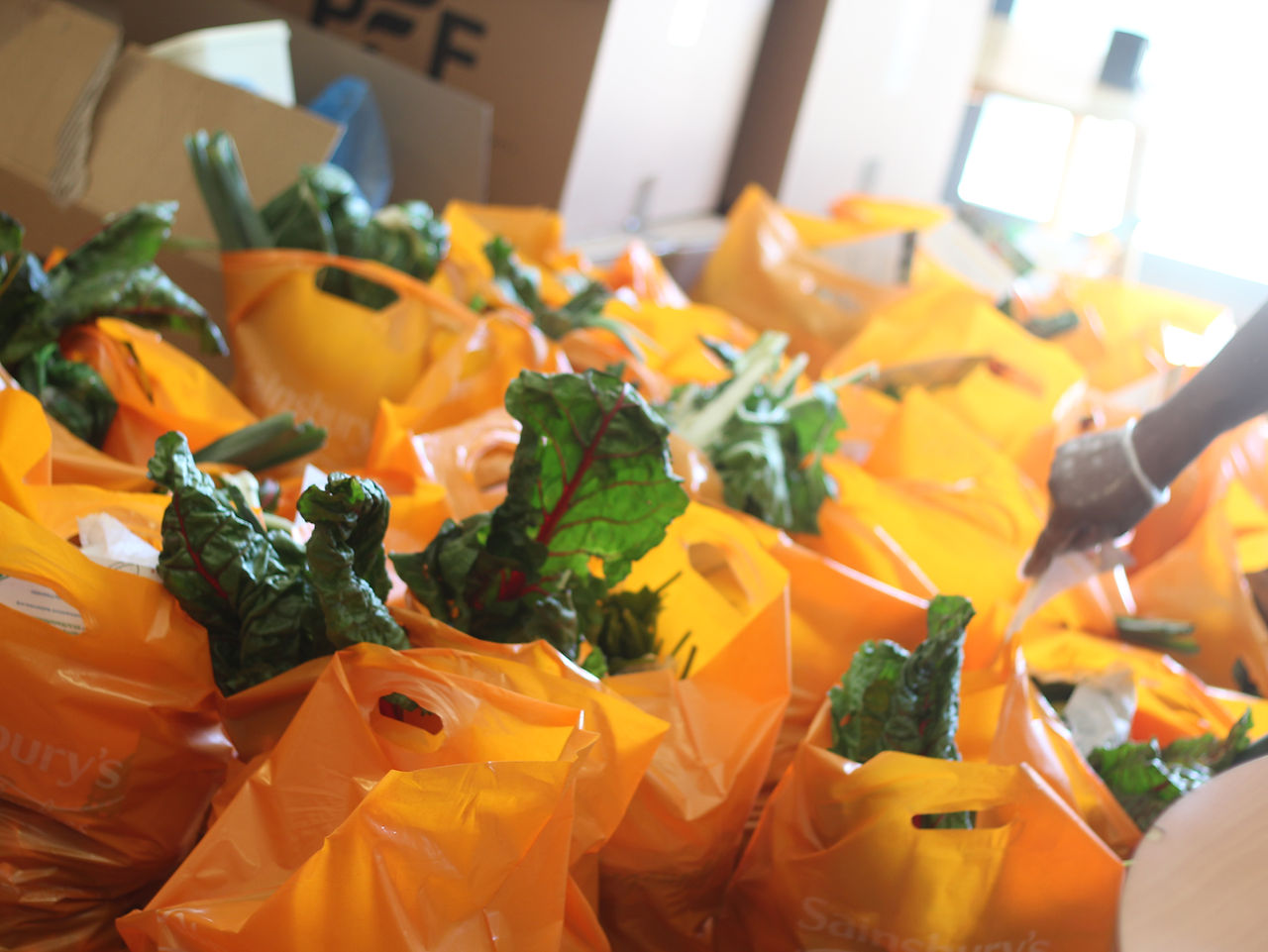 shopping bags filled with produce for vulnerable people