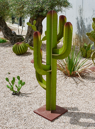 jardin de cactus en métal vert naturel ; cactus quatre branches , cactus boule, figuier de barbarie décoratif pour jardin