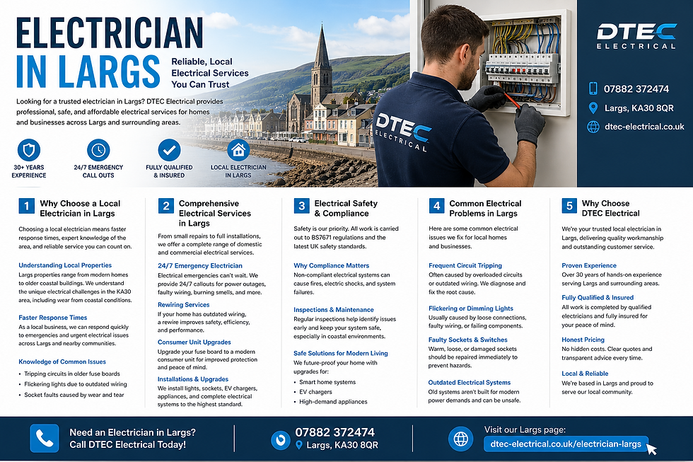 Electrician in Largs DTEC Electrical fuse board installation coastal Scotland