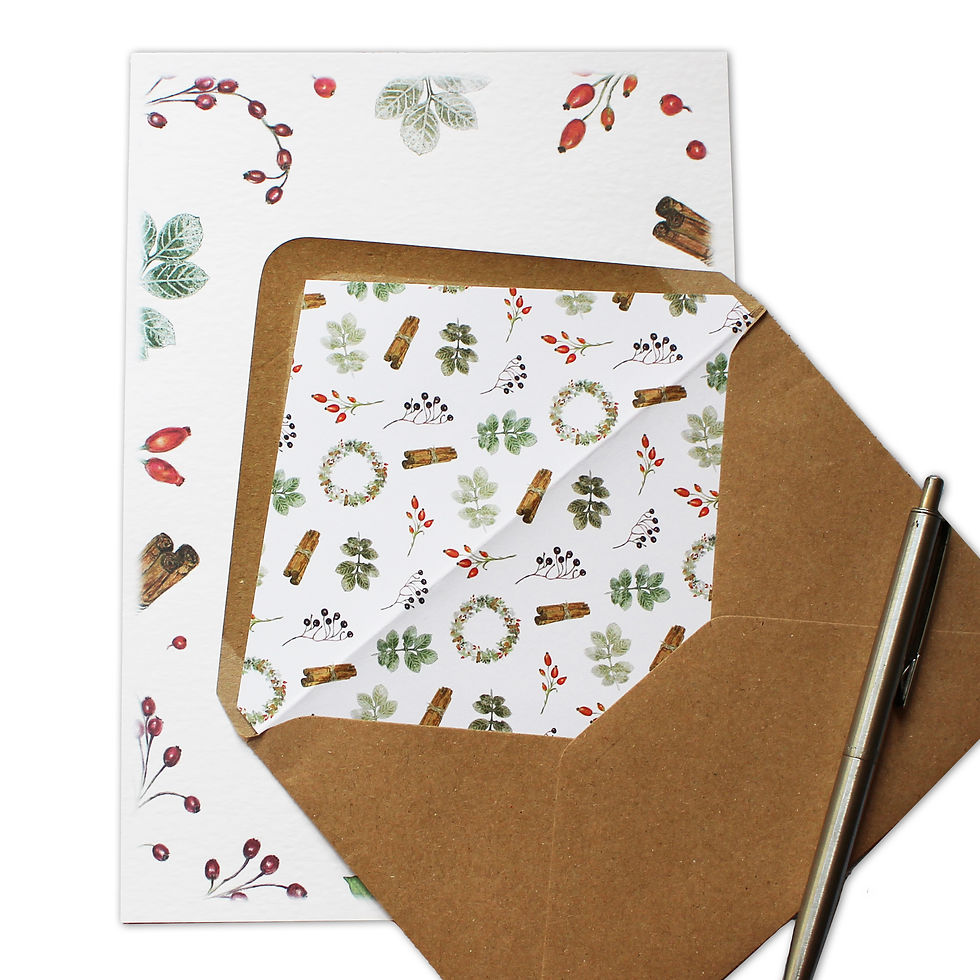Christmas Berries Letter Writing Paper With Lined Kraft Envelope