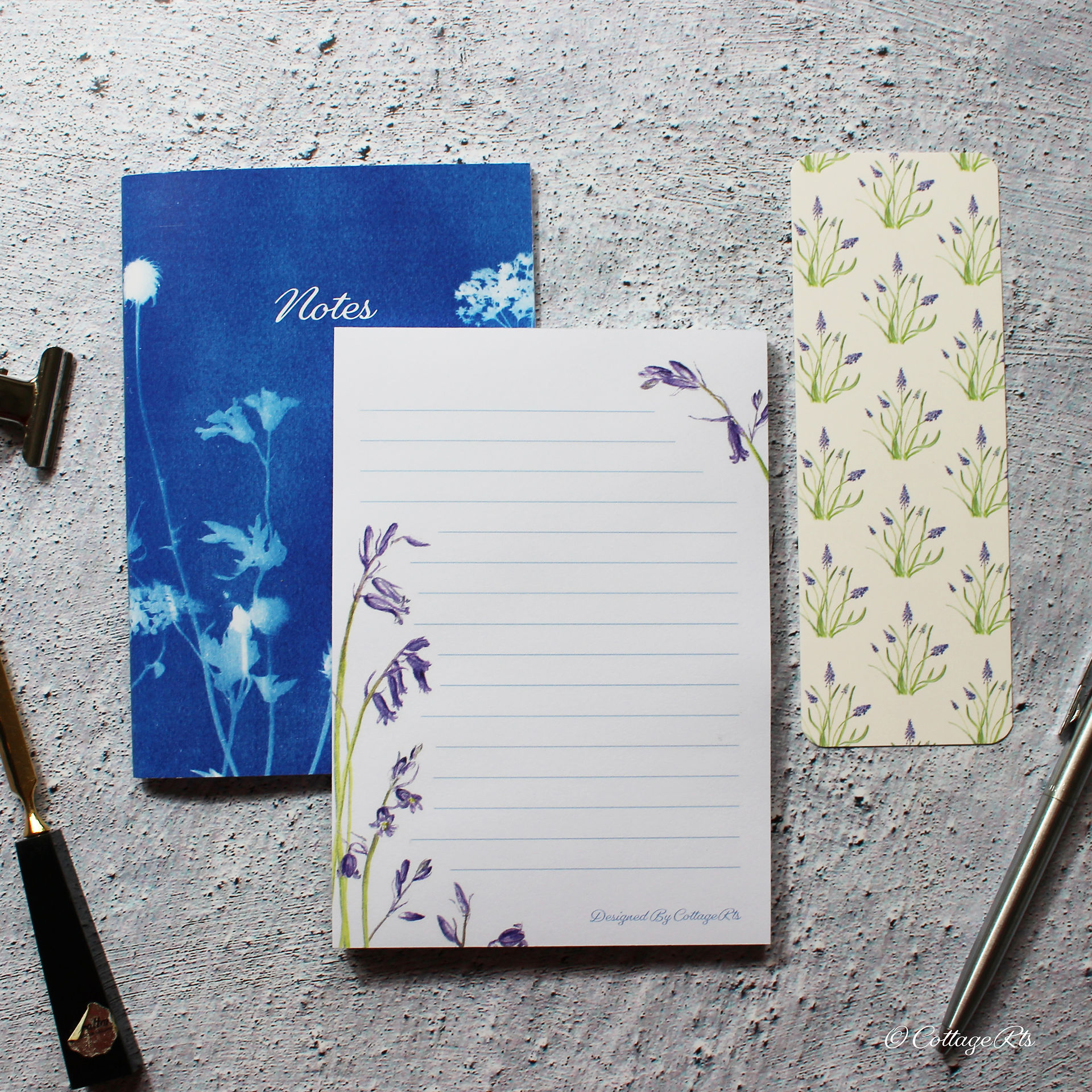 Stationery Gift Set With Floral  Notebook, Notepad and Bookmark