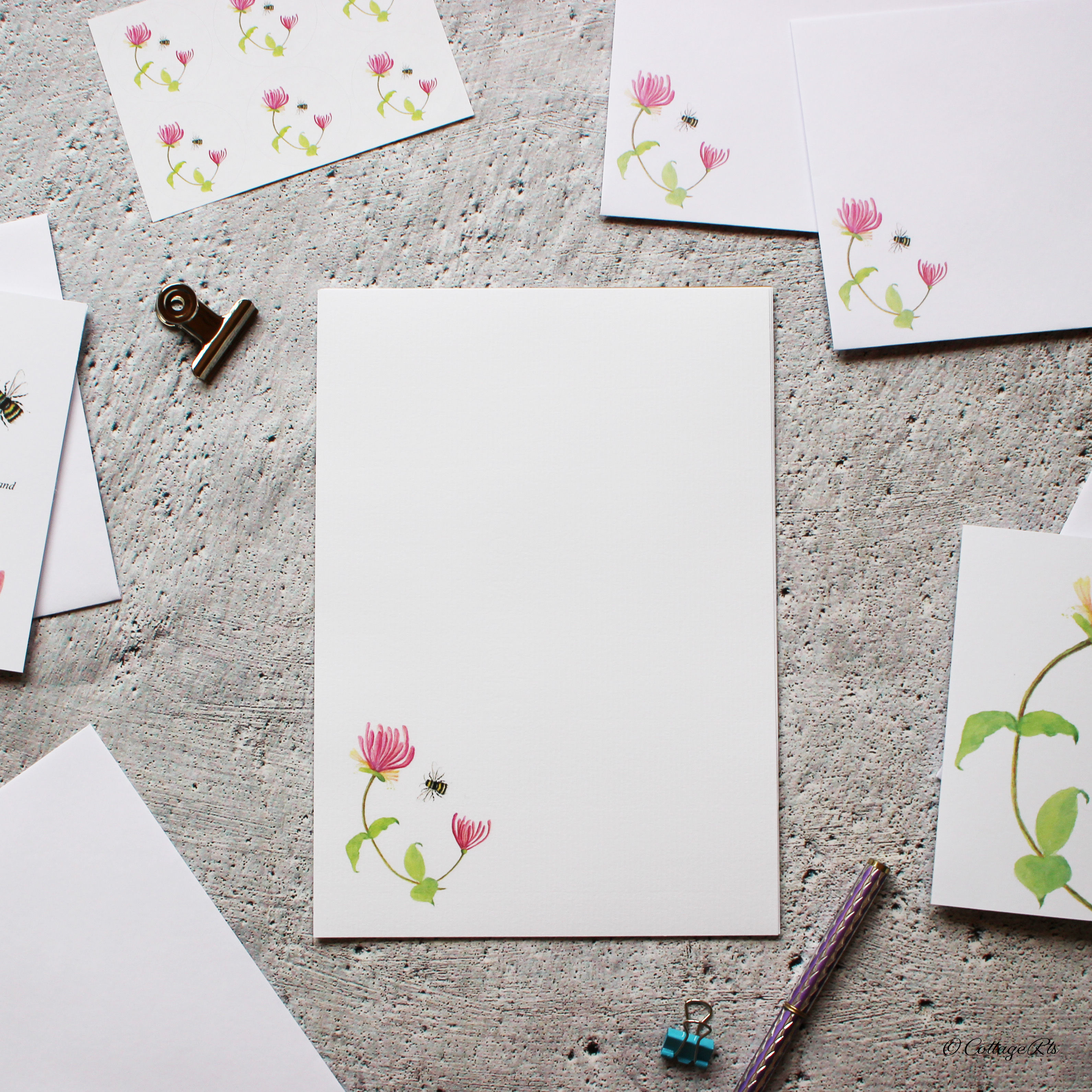 Honeysuckle and Bumble Bee Stationery Set