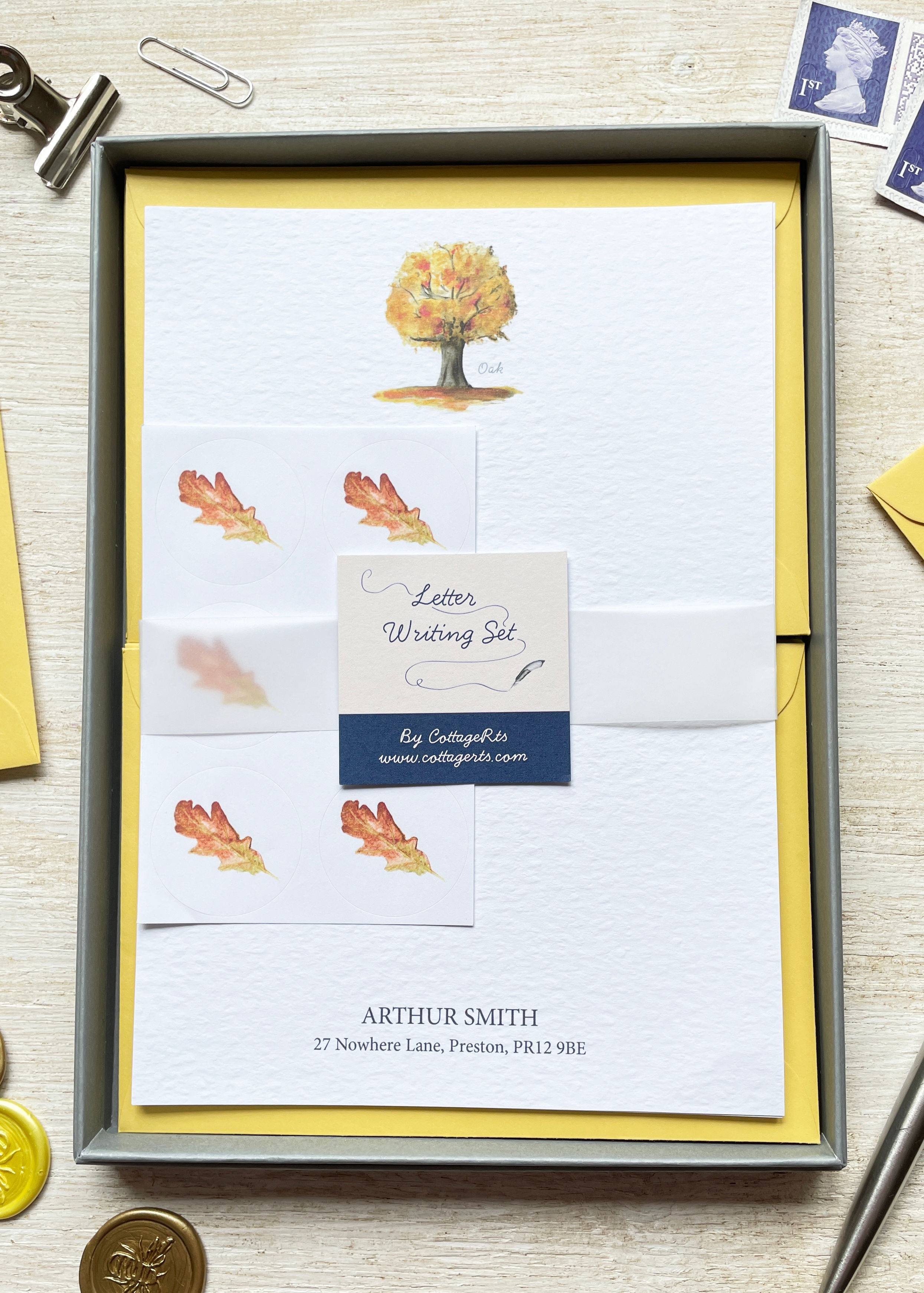 Personalised Autumn Oak Tree Letter Writing Set