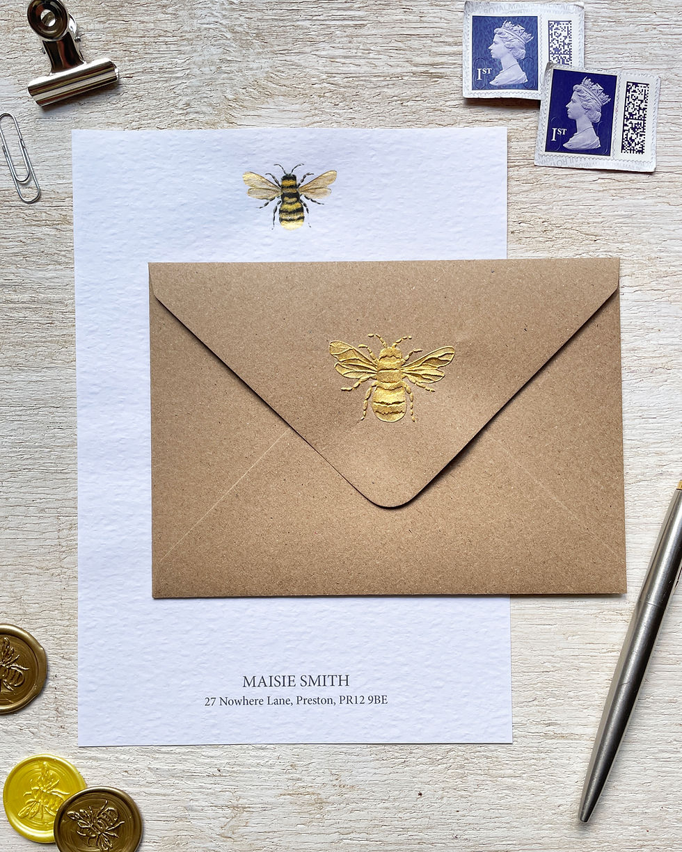 Bumble Bee Letter Writing Set Hand-Finished With Gold Ink