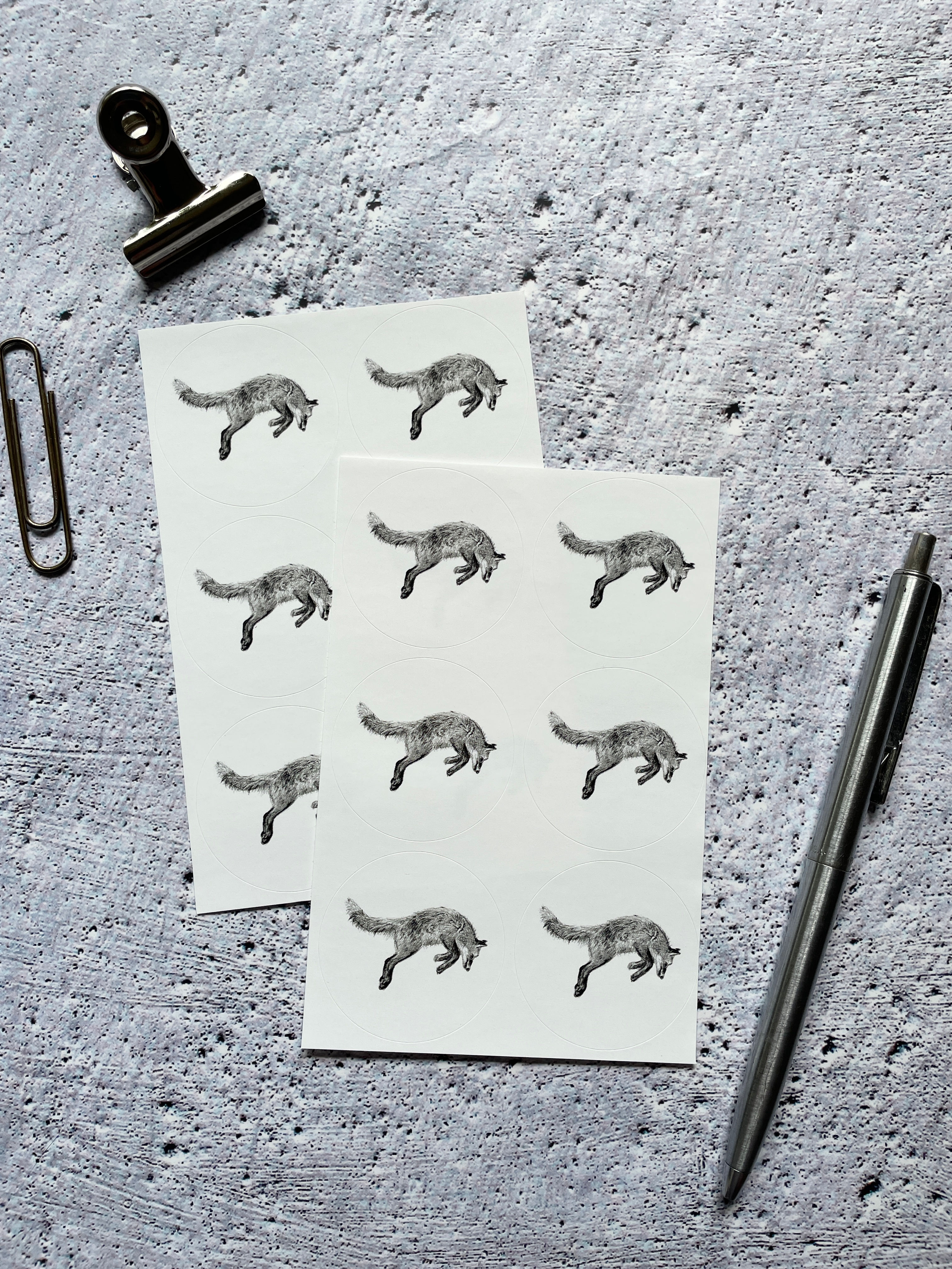 Set of Round Jumping Fox Stickers