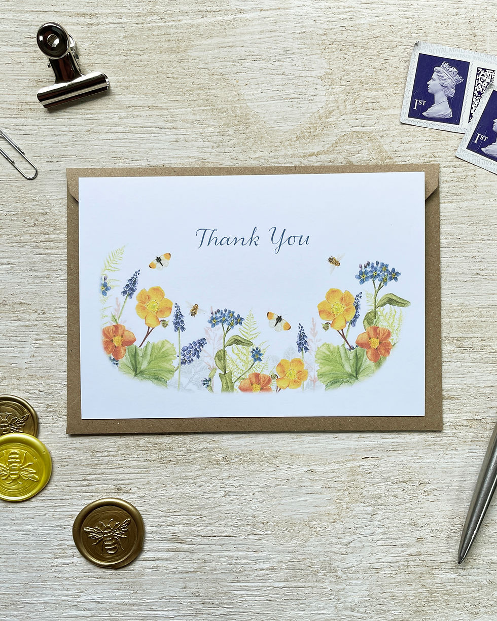 Thumbnail: Floral Thank You Notecard With Brown Envelope