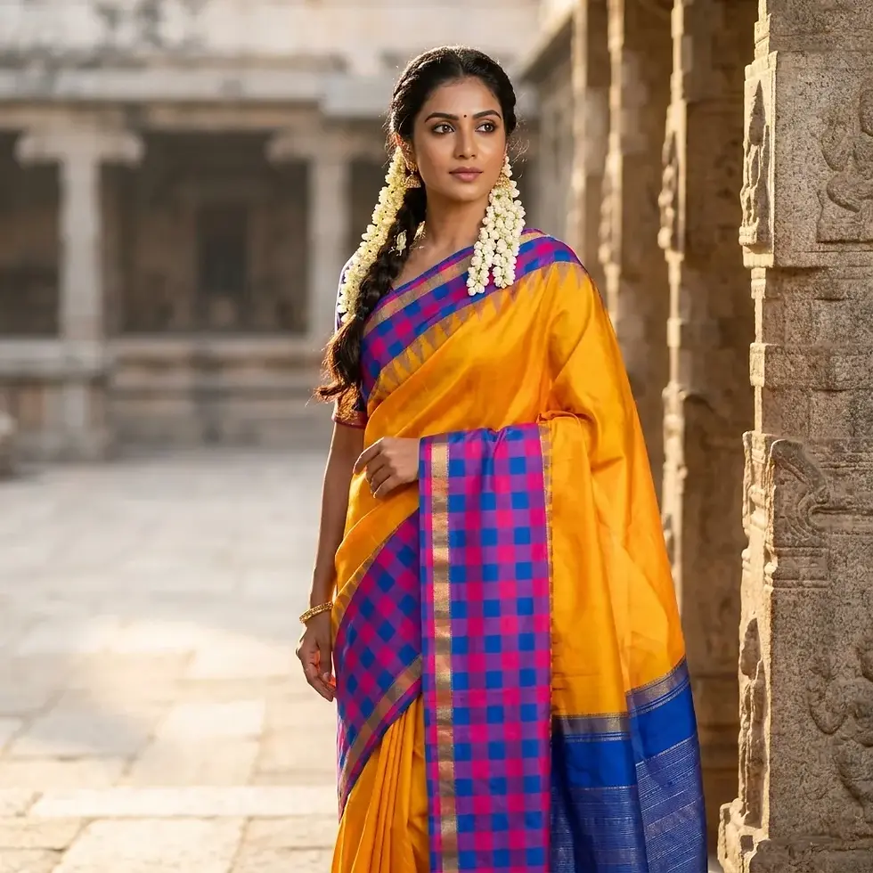 Thumbnail: Royal Blue and Pink Checkered Sari