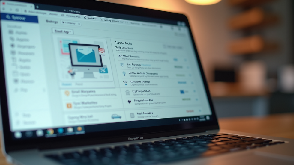 Close-up view of a laptop screen showing an email marketing dashboard