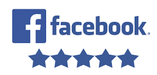 Facebook logo with five blue stars, showcasing service ratings and reviews.