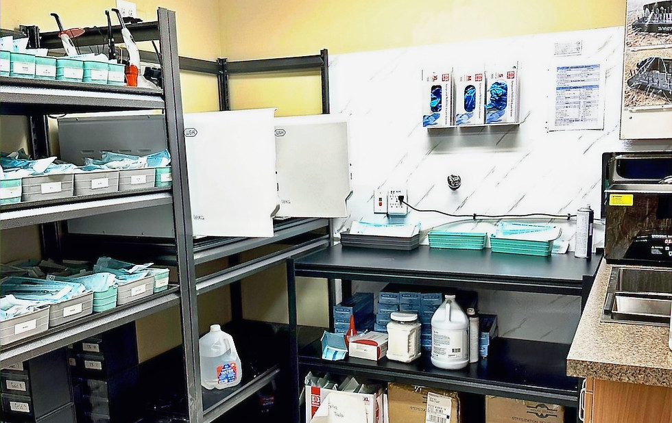 Storage room with shelves, equipment, and supplies for medical tests and analysis