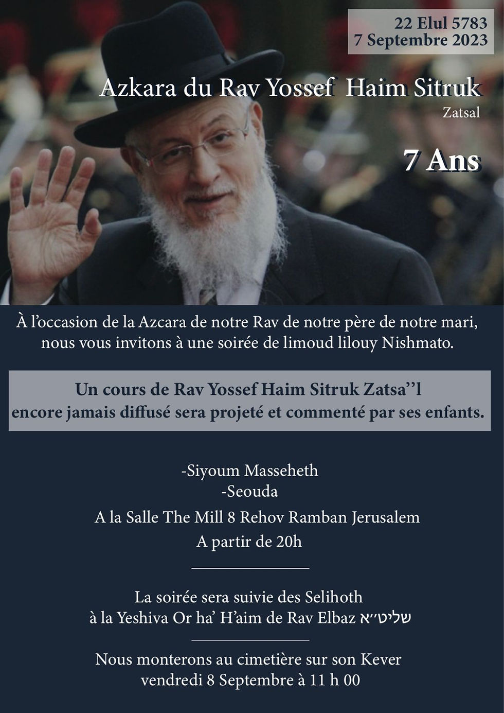 Azkara du Rav Yossef Haim Sitruk zatsa'l