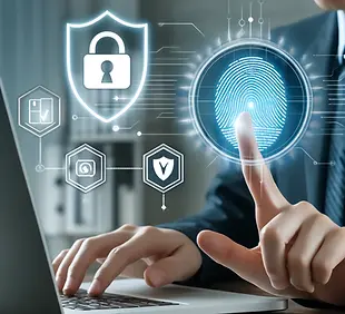 DALL·E 2024-06-09 22.29.46 - A person securely logging into a computer using biometric aut