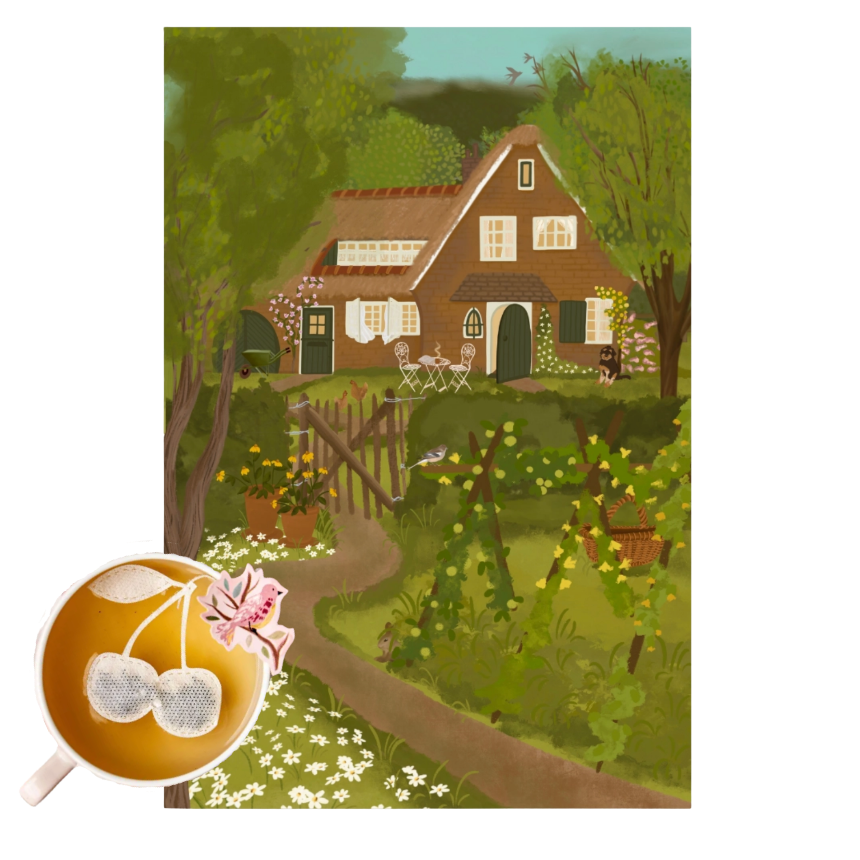 Brievenbuscadeau "Zomertuin", kaart met thee 🌳 (incl. verzending)