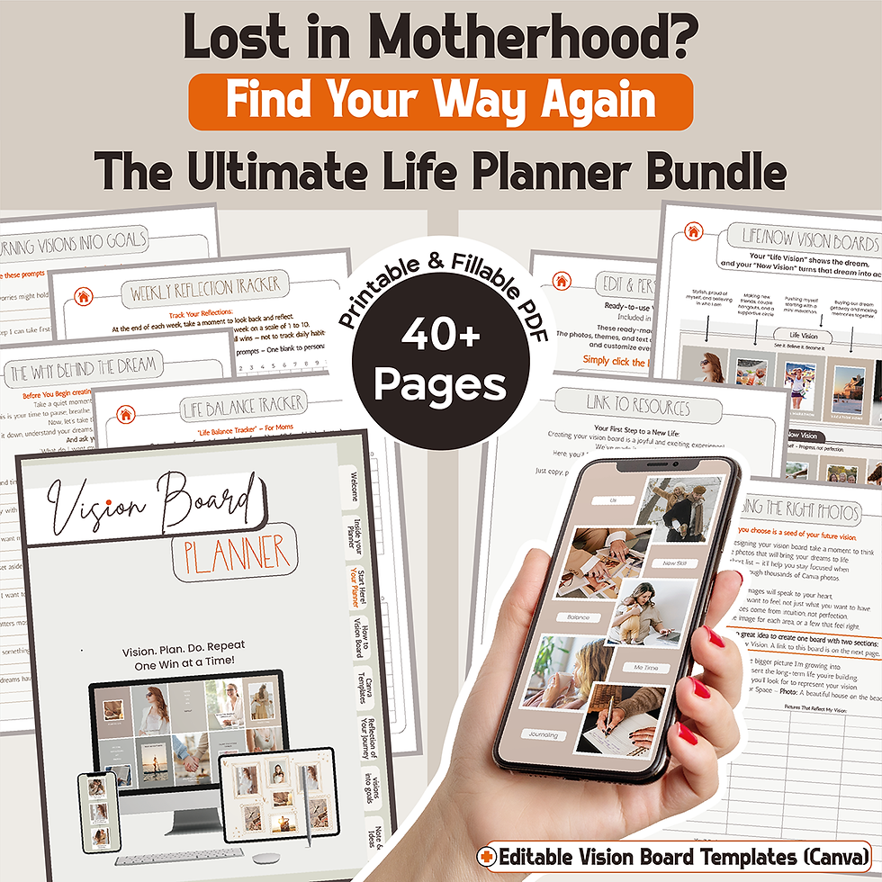 Vision board planning worksheets - preview of inside pages