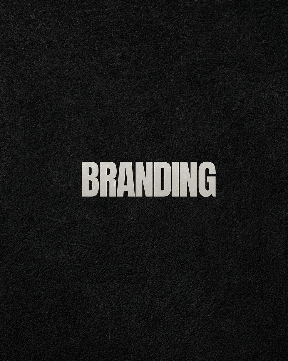 Branding text on a black background, conveying brand identity and marketing.