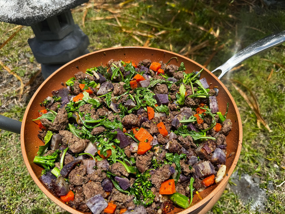 “ToL” Original Recipe: Garlic-Herb Lamb Skillet with Okinawan Sweet Potatoes & Assorted Veggies