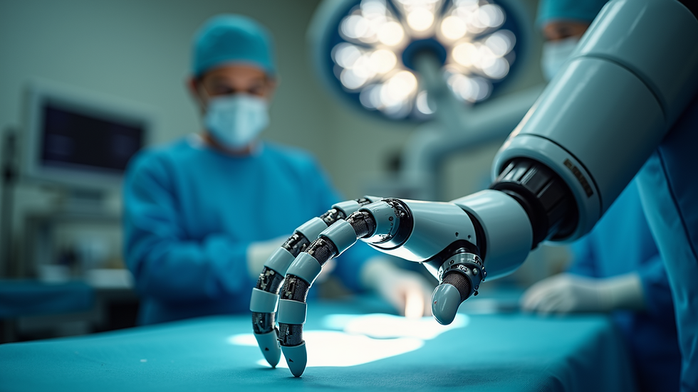 Close-up view of a robotic surgical arm in an operating theatre