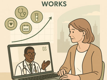 Telehealth doctor explains how health risk scores are calculated from blood pressure, cholesterol, age and smoking; personalised prevention, Australia.