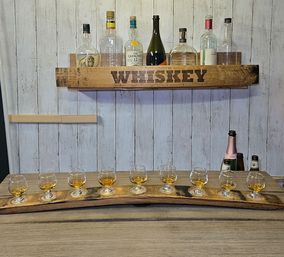 Barrel stave flight for bourbon lovers.