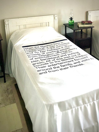 Printed and stitched linen bedspread