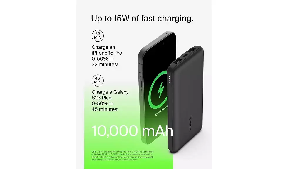 Thumbnail: Belkin 15W 10000mAh Portable Power Bank with USB-C Cable - Black
