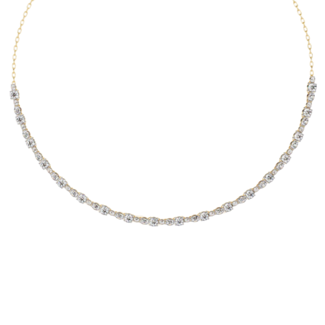Half Round Diamond Linked Tennis Necklace | NC-07