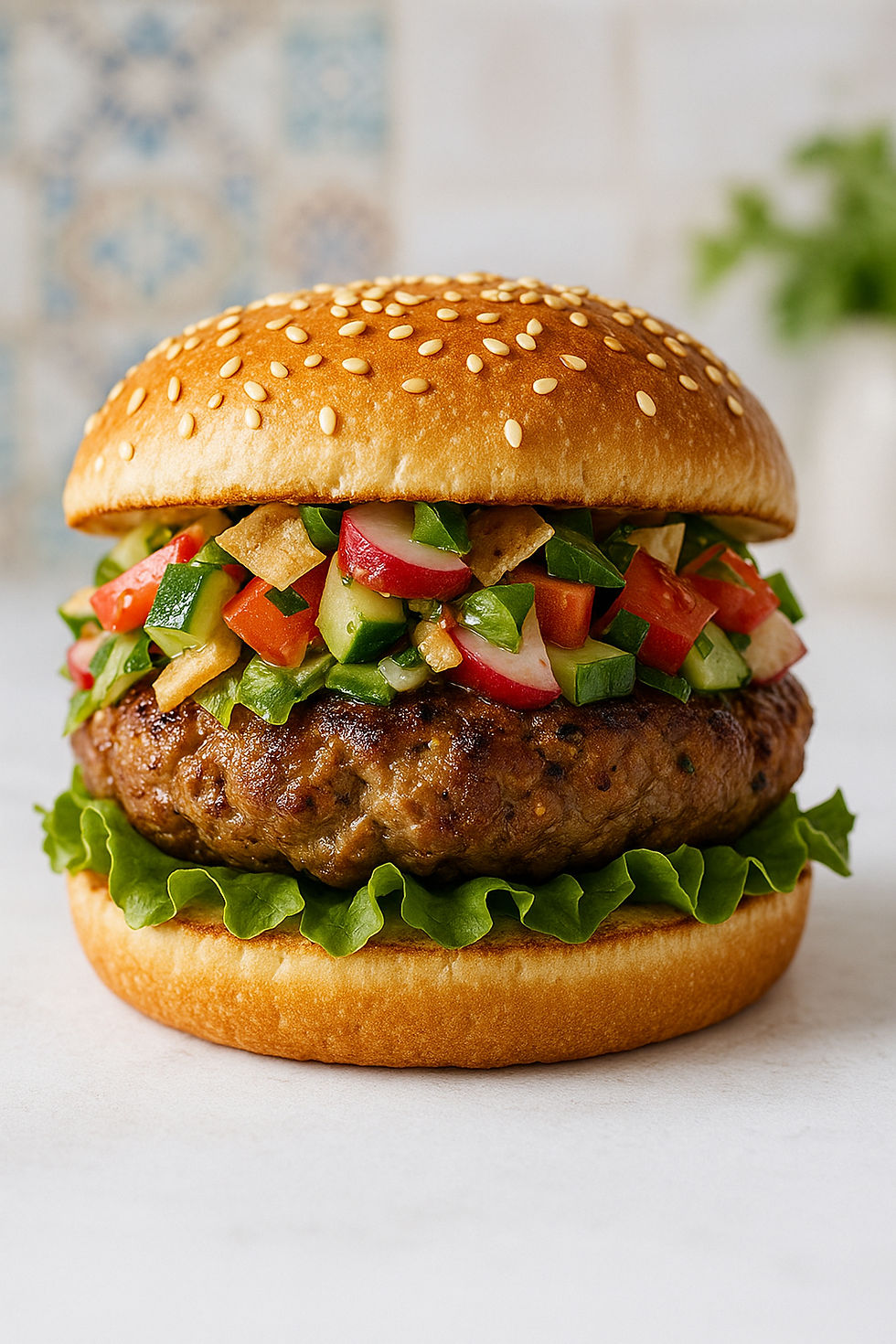 Lebanese Lamb Burger with Fattoush Slaw