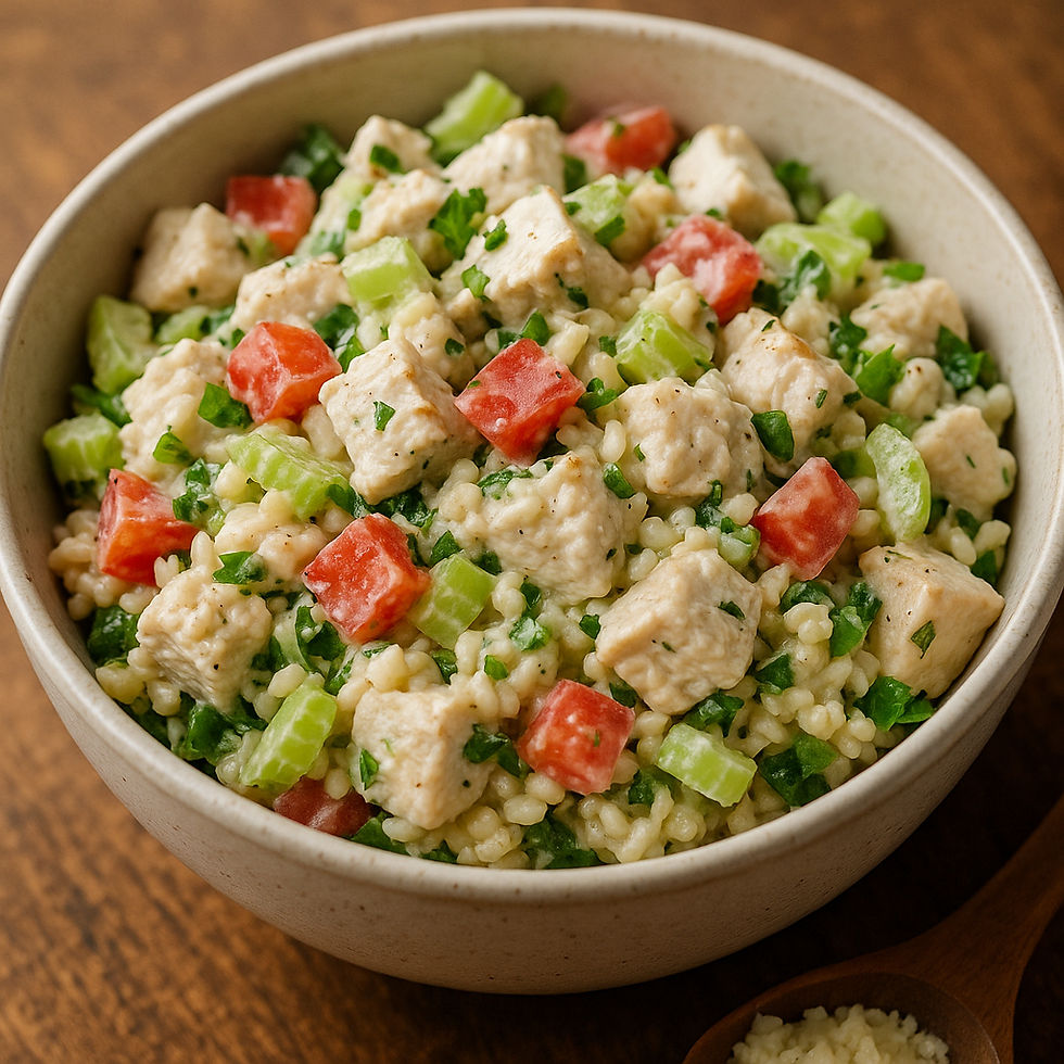 Maple Dijon & Roasted Sweet Potato Chicken Salad, featuring diced sweet potatoes, tender chicken, pecans, and spinach all coated in a maple Dijon dressing.