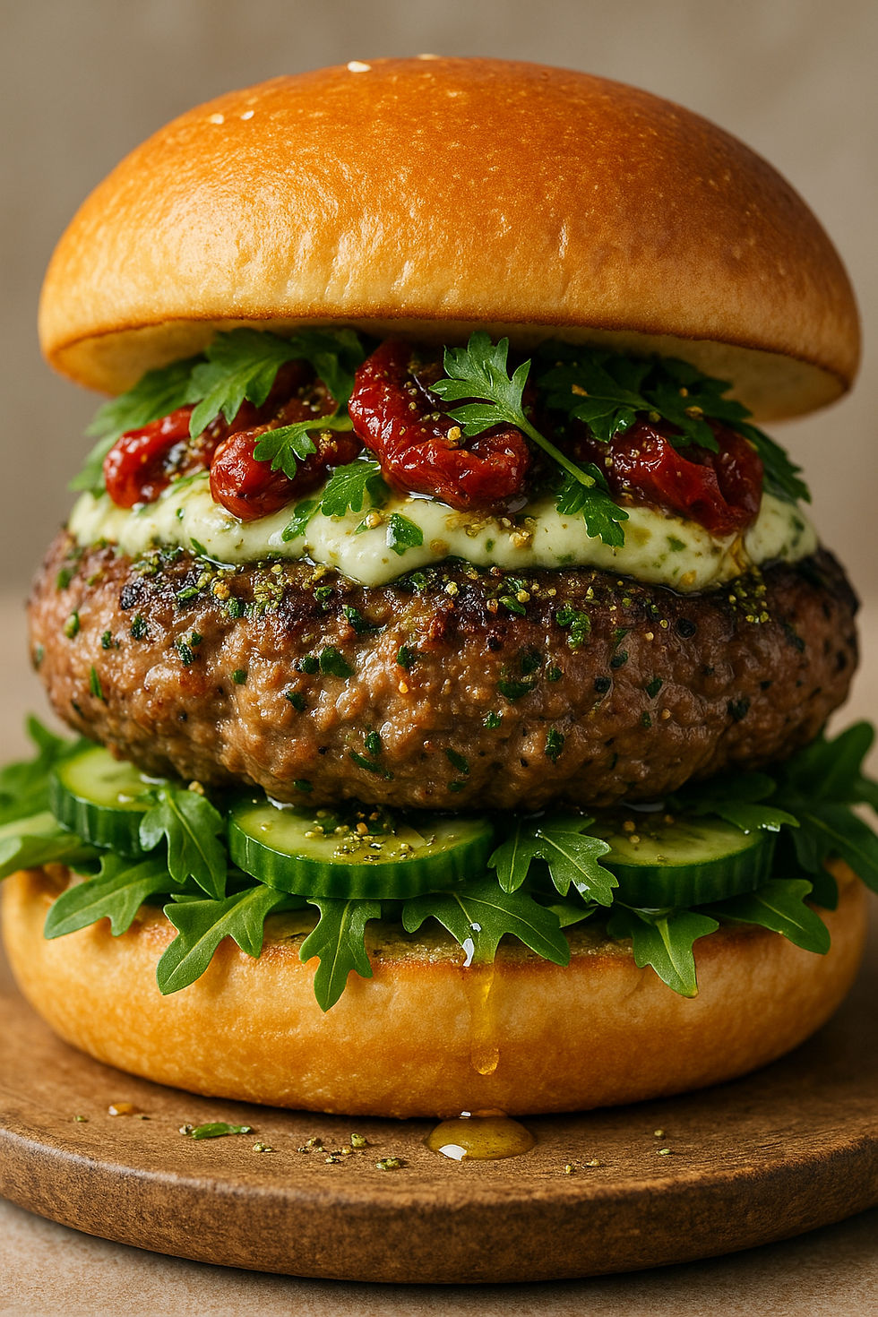 Herbed Lamb Burger with Za’atar and Sun-Dried Tomatoes