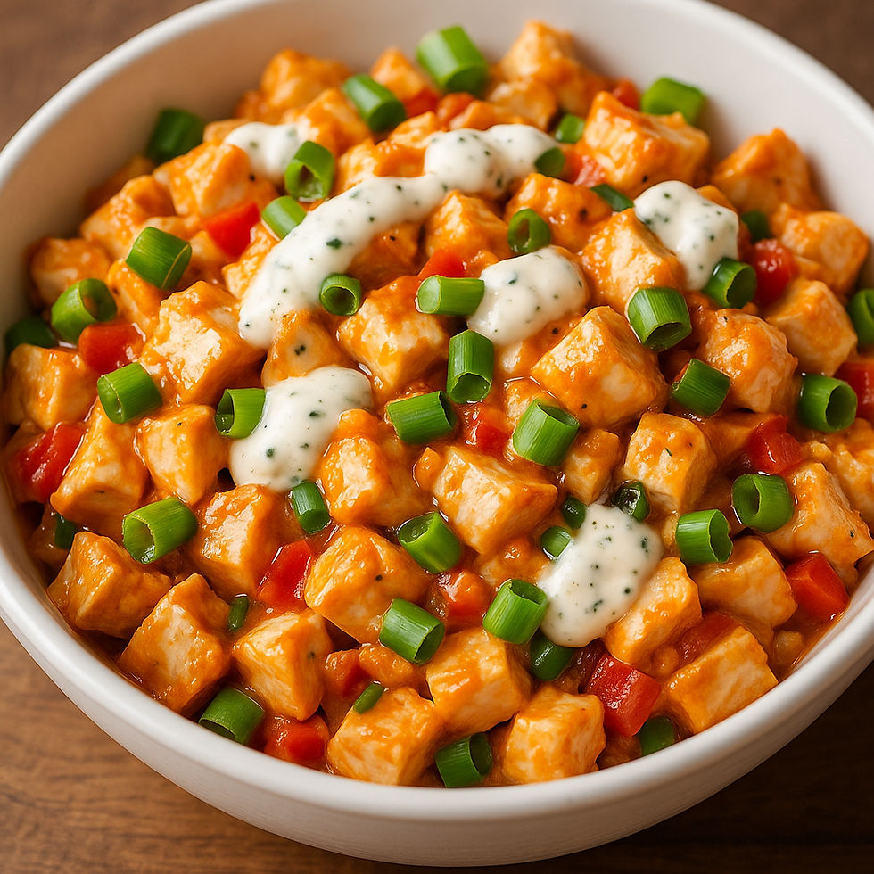 Buffalo Ranch Chicken Salad, featuring juicy buffalo-coated chicken, creamy ranch drizzle, and crisp green onions.