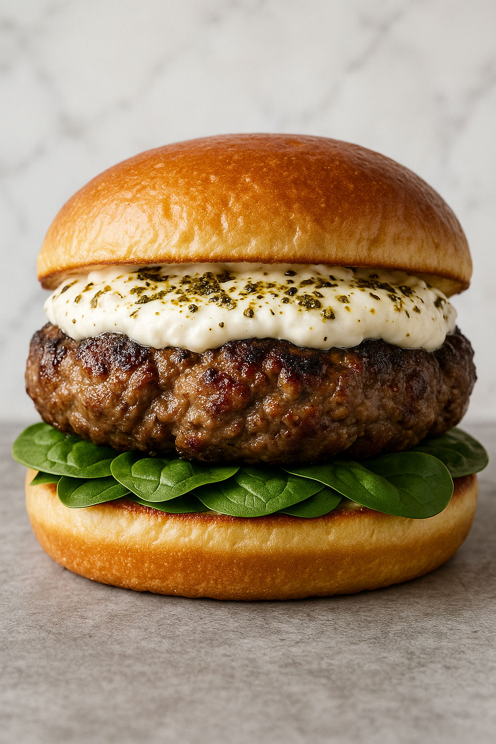 Greek Yogurt-Marinated Lamb Burger with Za’atar Labneh Spread