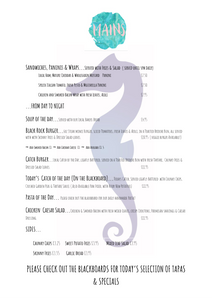 Our newly reduced menu for the rest of winter 2019