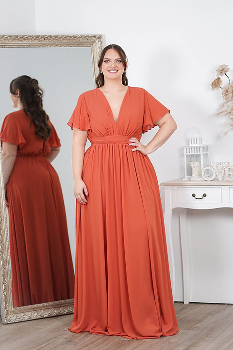 TACHA QS Plus size terracotta long dress with short sleeves | La Boutique TONIC TACHA QS Plus size terracotta long dress with short sleeves | La Boutique TONIC