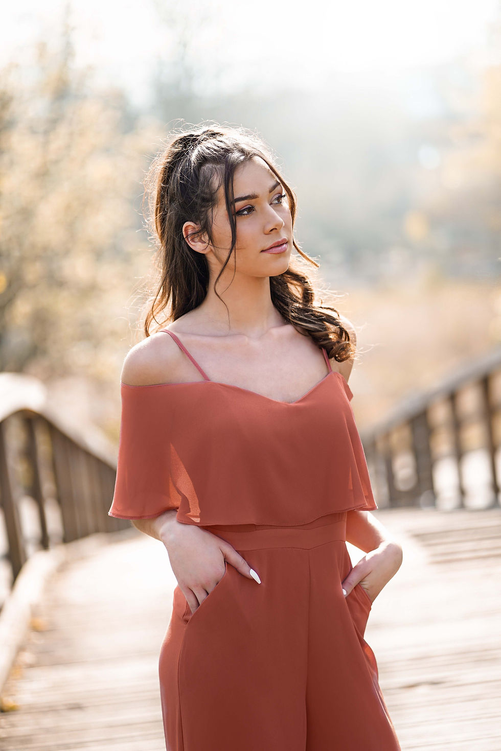 Thumbnail: JEANNE ∣ Terracotta jumpsuit met wijde pijpen