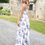 Thumbnail: STEPHANIE ∣ Long white dress with navy floral print