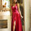 Thumbnail: ALINE ∣ Long burgundy satin ceremony dress
