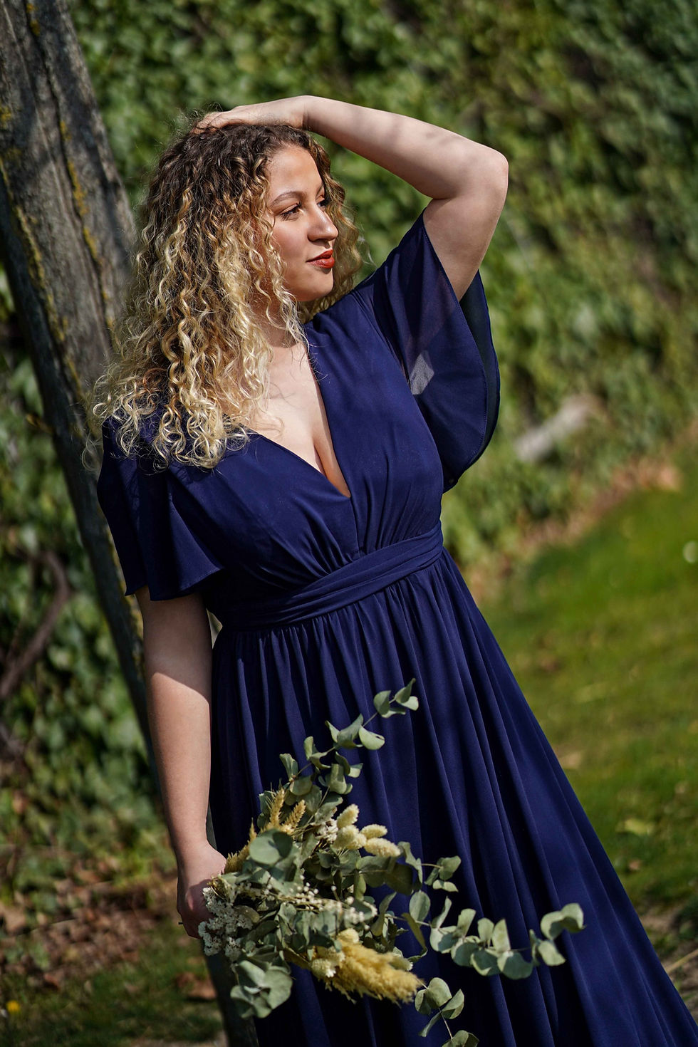 Thumbnail: TACHA ∣ QS ∣ Navy blue long dress with short sleeves plus size