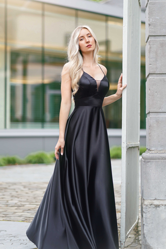 Robe Cocktail Noire Longue En Satin Jus De Pom - Taille 40, Neuve Avec étiquette