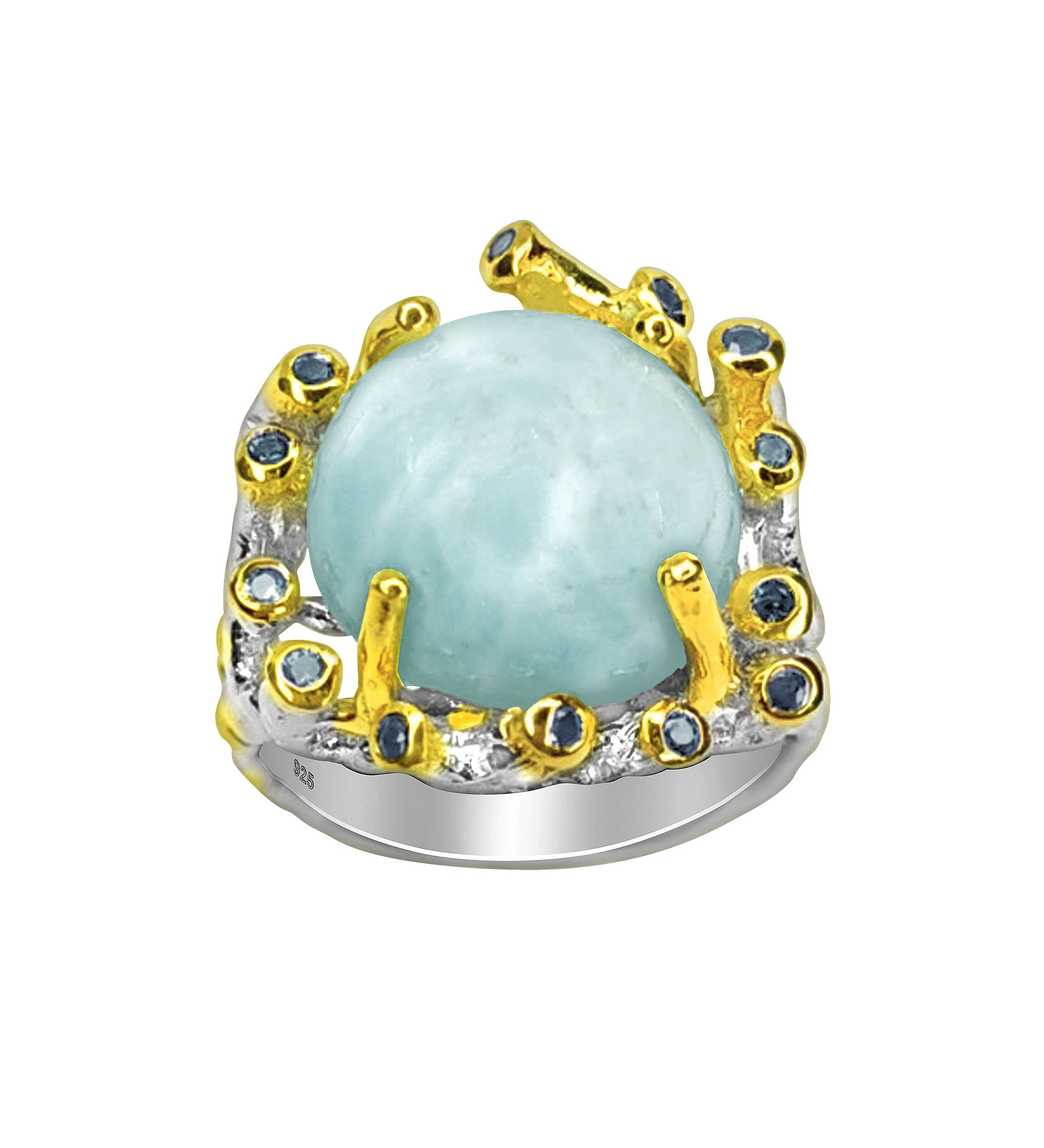 Men's .925 silver ring - Pinky ring (Larimar, Blue Sapphire)