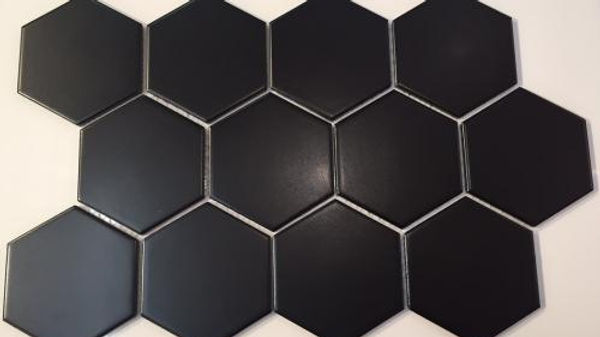 3" Hexagon/Glazed/Matte black