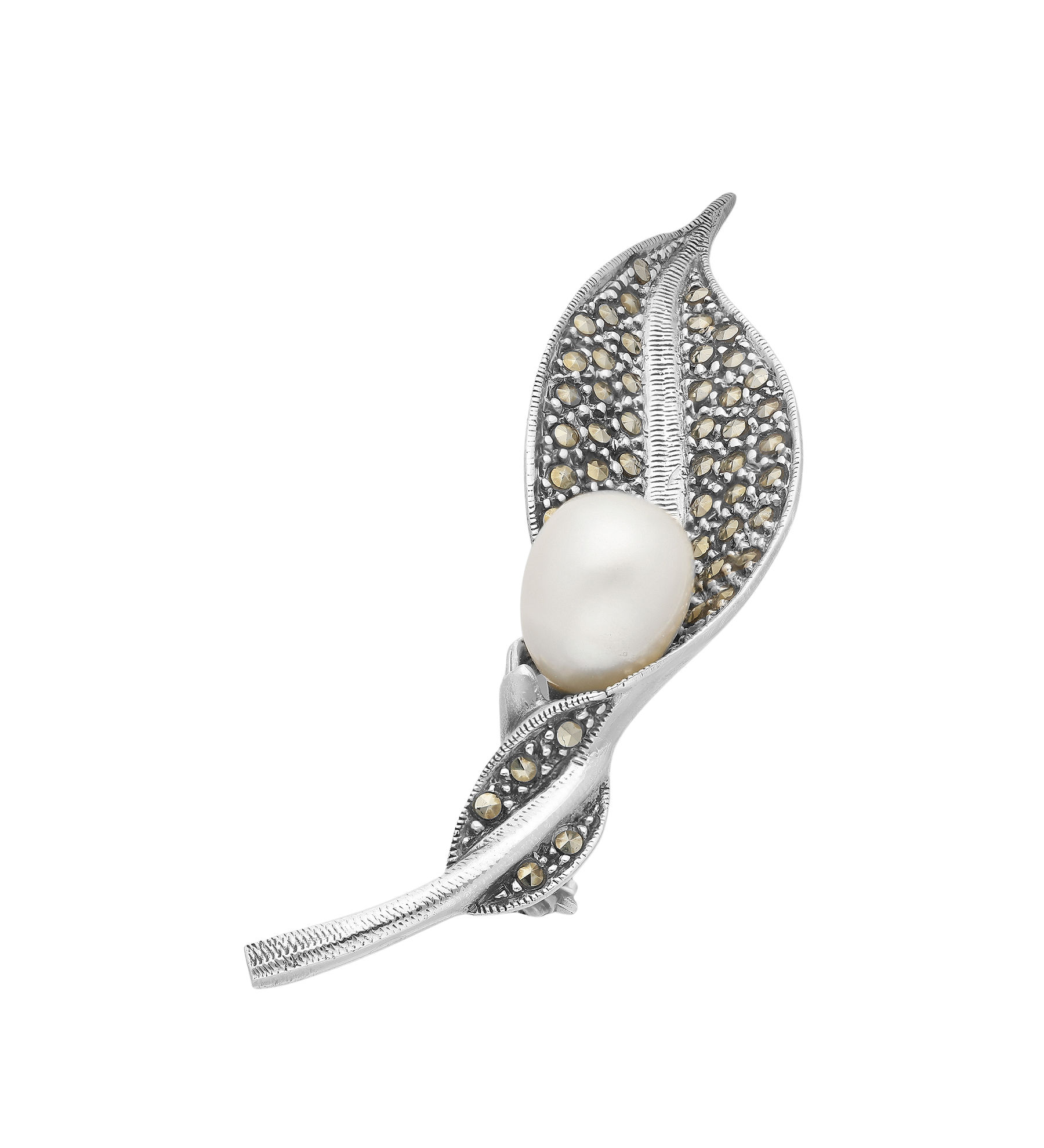 Brooch .925 Silver #2050 - Swiss Marcasite/Pearl