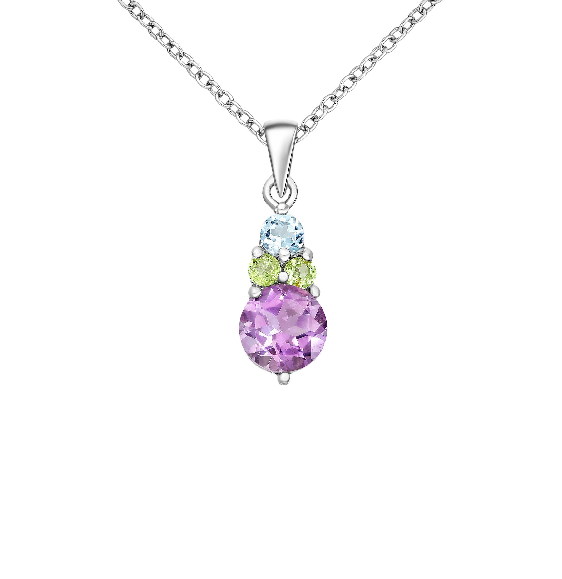 .925 silver gemstone pendant #797 - Amethyst, Peridot, Sky-Blue Topaz