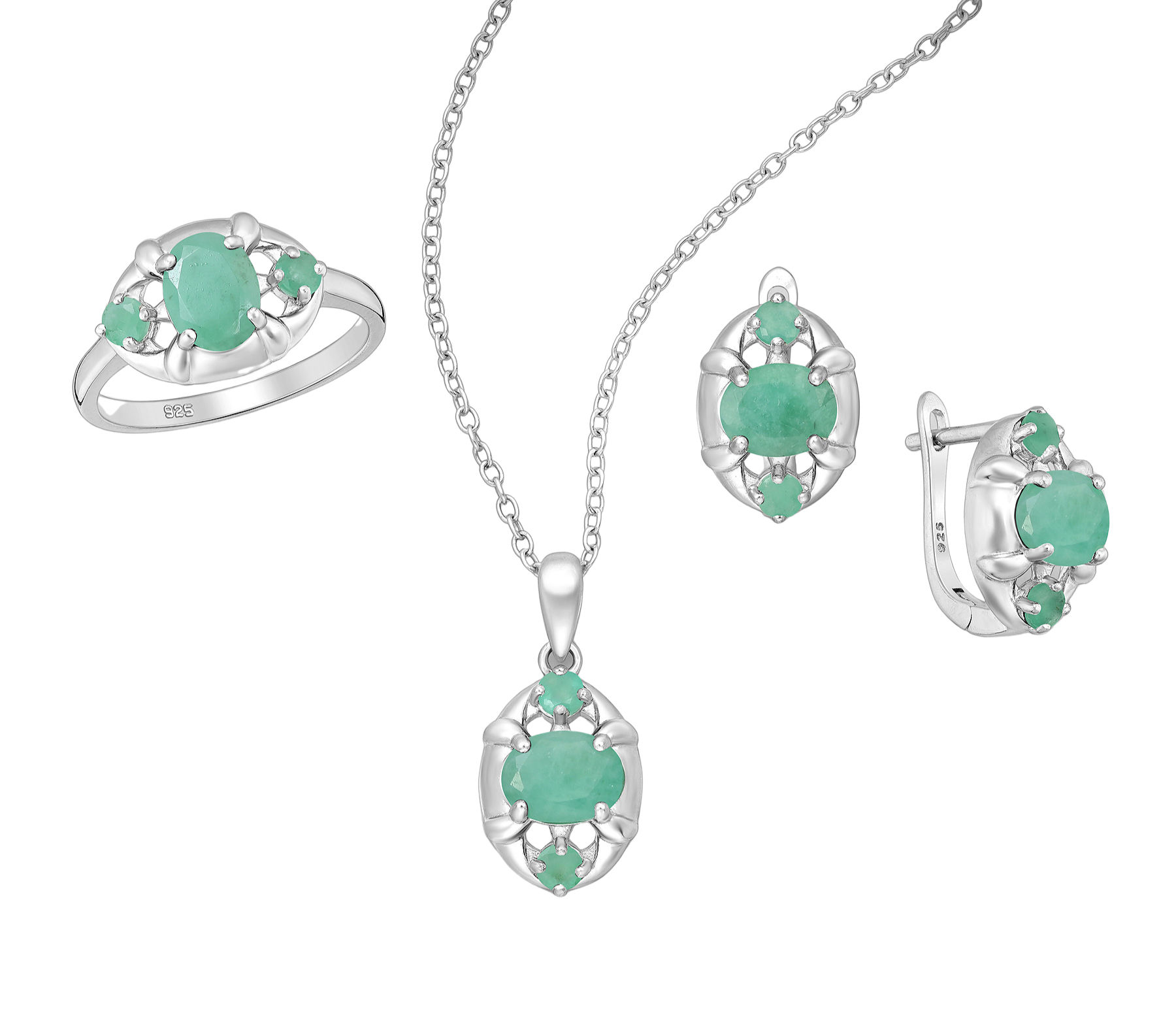 Emerald set #2345 - .925 silver (2 pcs/1 pair)