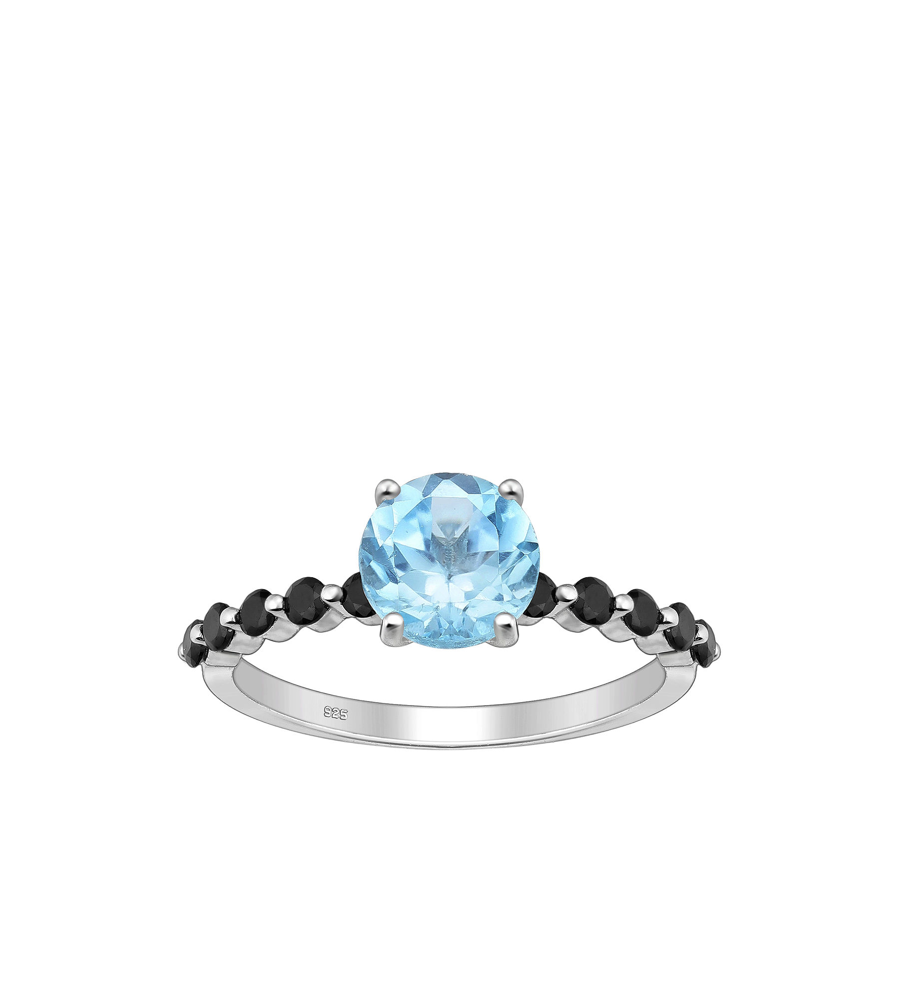 Women ring #287 SILVER 925 - Black Spinel, Sky-Blue Topaz