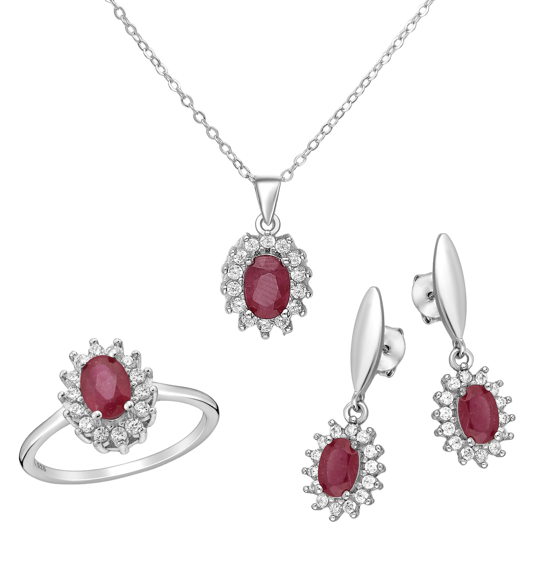 Ruby set #367 - .925 silver (3 pcs/1 pair) *Includes chain!