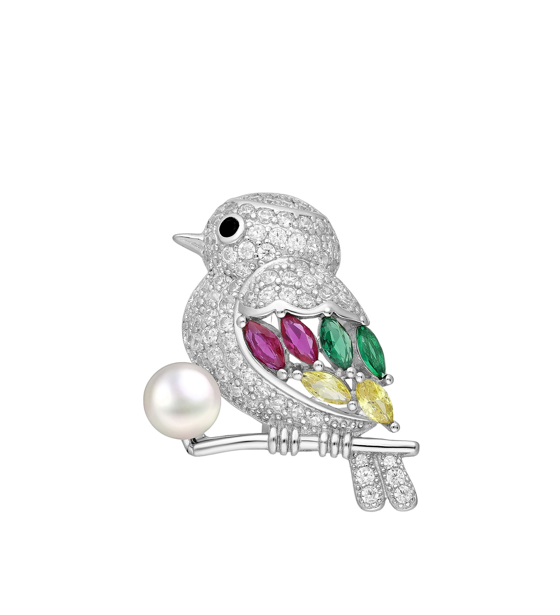 Brooch .925 Silver #2035 - Freshwater Pearl/Cubic Zirconia